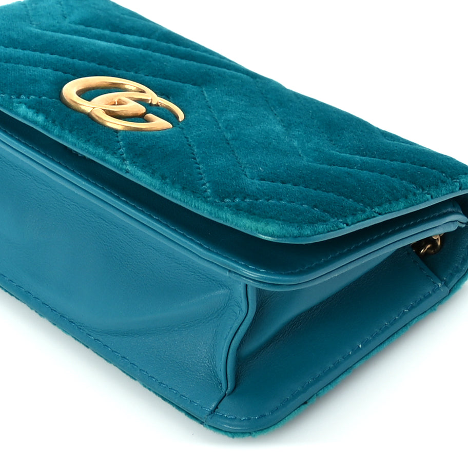 Gucci Velvet Matelasse GG Marmont Mini Bag Pavone Cyan Image 8