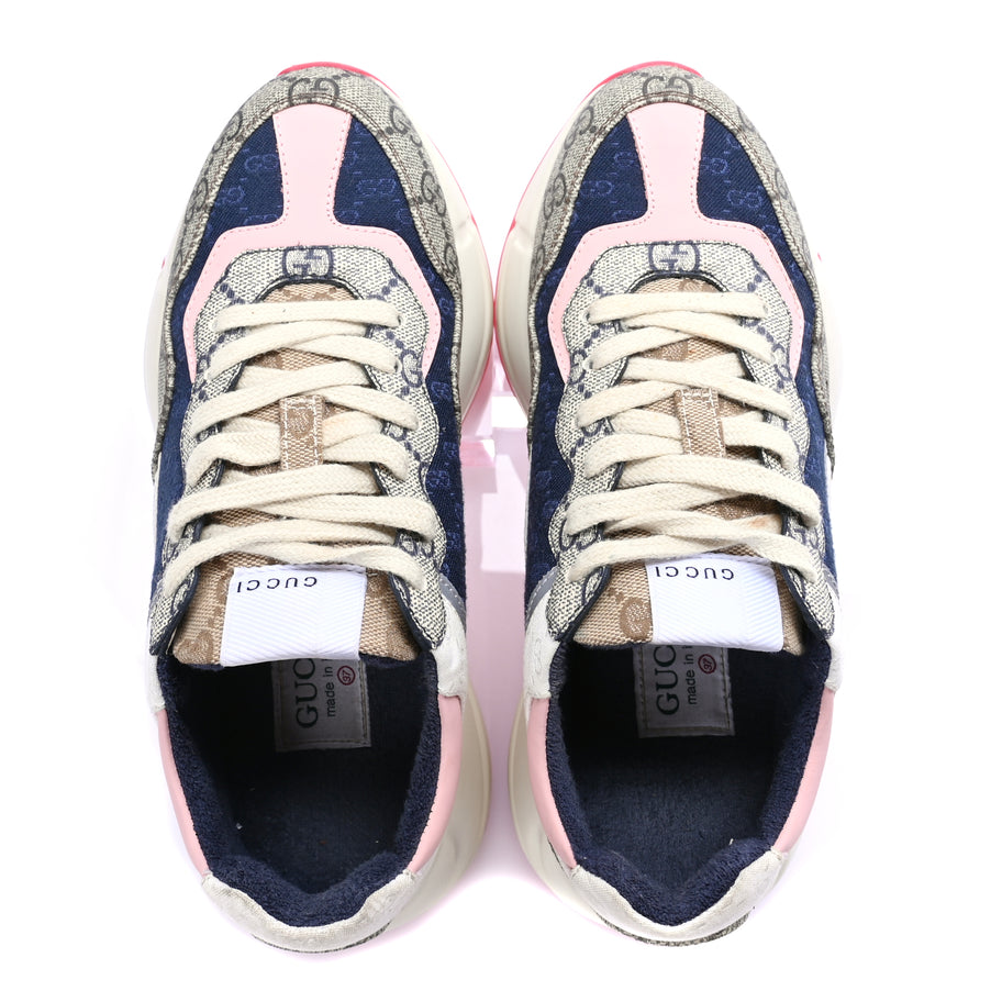 Gucci GG Supreme Monogram Mix Monogram Womens Rhyton Sneakers London Blue Beige Pale Pink Image 3
