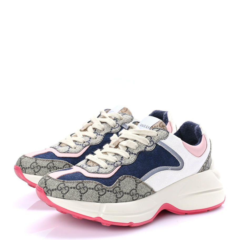 Gucci GG Supreme Monogram Mix Monogram Womens Rhyton Sneakers London Blue Beige Pale Pink Image 4