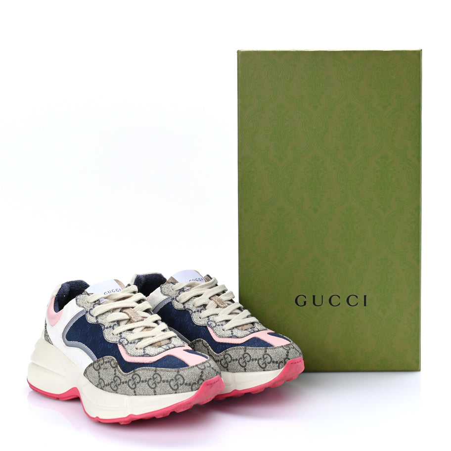 Gucci GG Supreme Monogram Mix Monogram Womens Rhyton Sneakers London Blue Beige Pale Pink Image 8