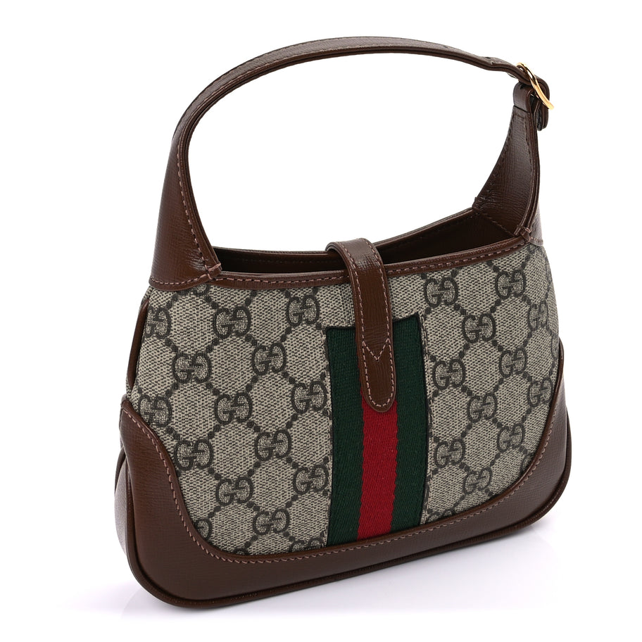 Gucci GG Supreme Monogram Azalea Calfskin Web Mini Jackie 1961 Hobo  Beige Ebony Brown Sugar Image 2