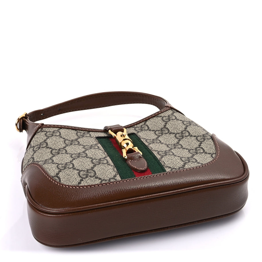 Gucci GG Supreme Monogram Azalea Calfskin Web Mini Jackie 1961 Hobo  Beige Ebony Brown Sugar Image 3