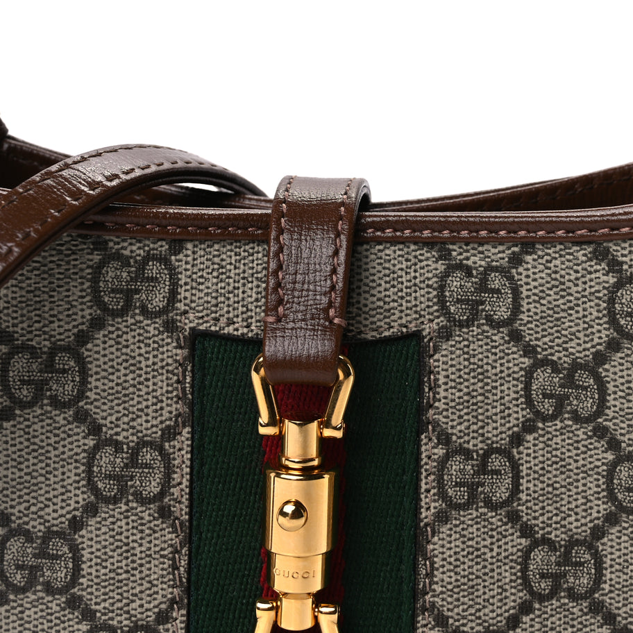 Gucci GG Supreme Monogram Azalea Calfskin Web Mini Jackie 1961 Hobo  Beige Ebony Brown Sugar Image 7