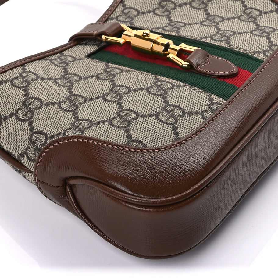 Gucci GG Supreme Monogram Azalea Calfskin Web Mini Jackie 1961 Hobo  Beige Ebony Brown Sugar Image 8