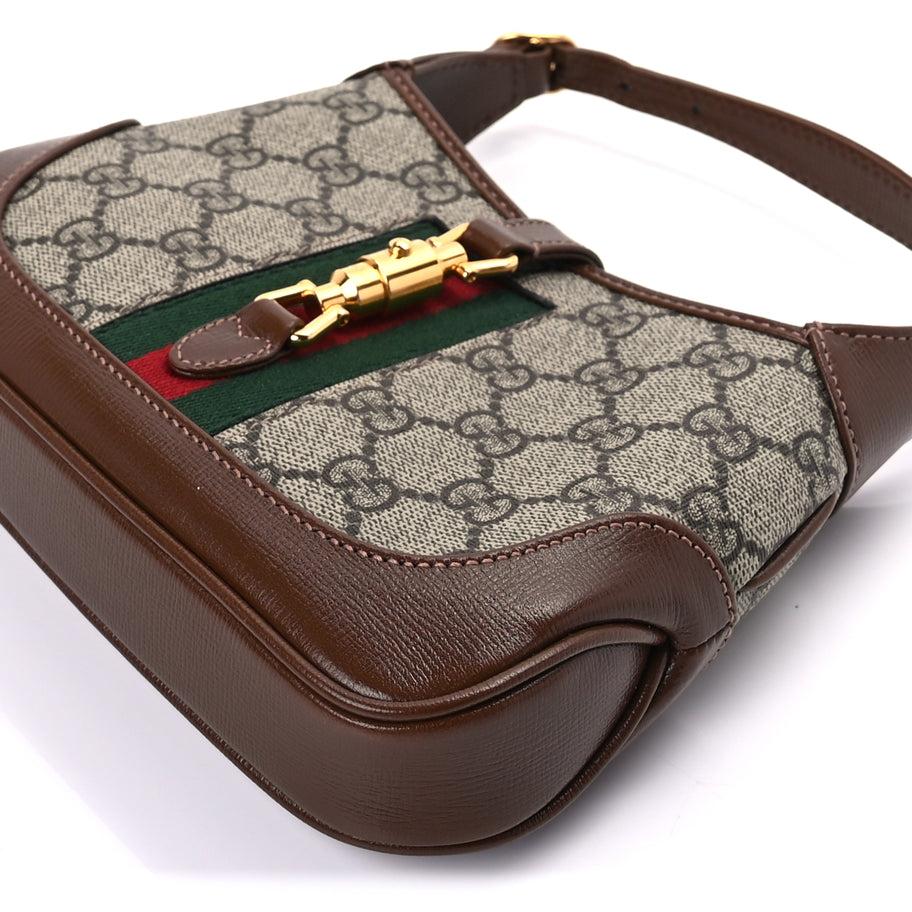 Gucci GG Supreme Monogram Azalea Calfskin Web Mini Jackie 1961 Hobo  Beige Ebony Brown Sugar Image 9