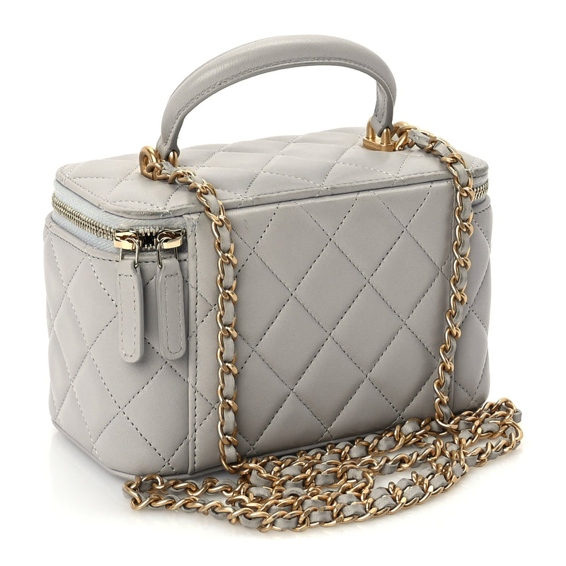  Chanel Lambskin Quilted Small Top Handle Vanity Case With Chain