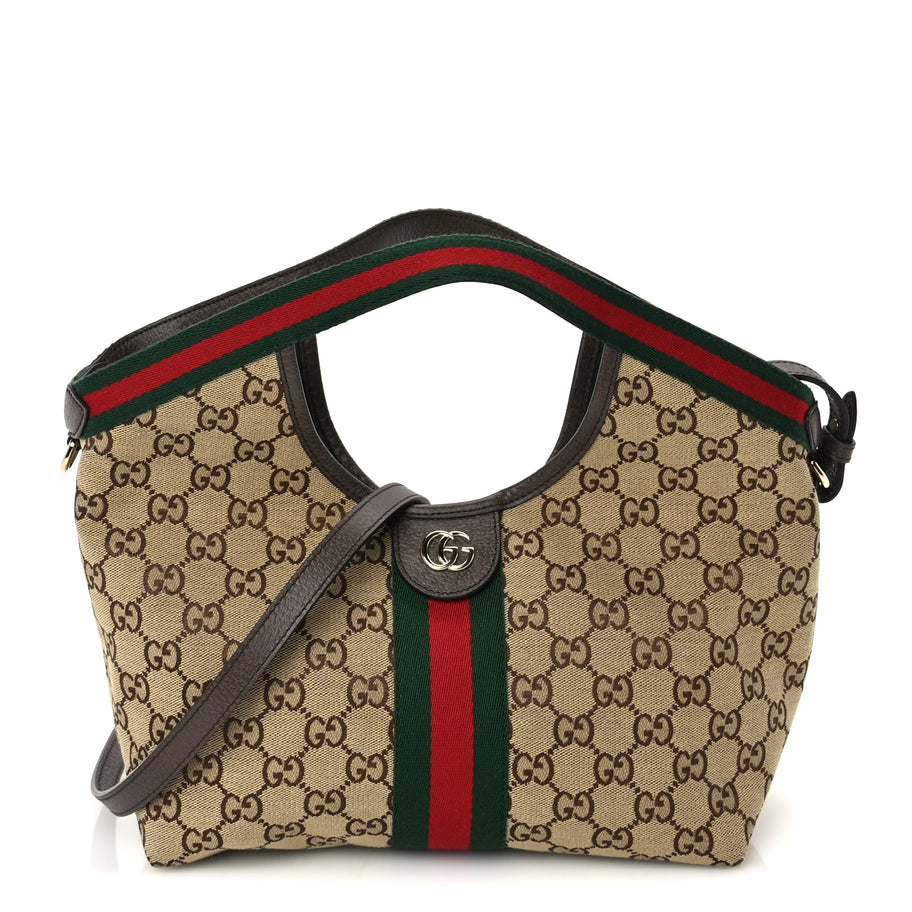 Gucci Monogram Web Small Giglio Tote Beige  Dark Brown Image 2