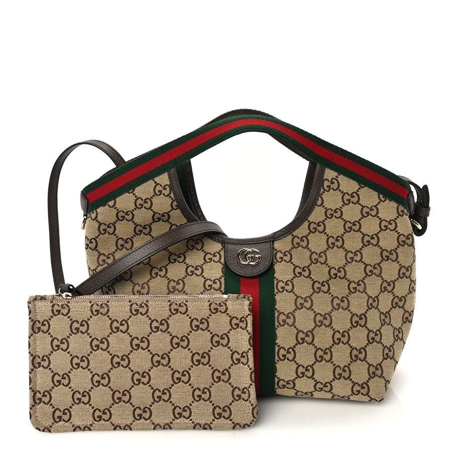 Gucci Monogram Web Small Giglio Tote Beige  Dark Brown Image 3