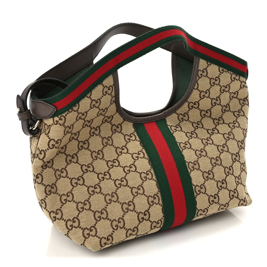 Gucci Monogram Web Small Giglio Tote Beige  Dark Brown Image 4