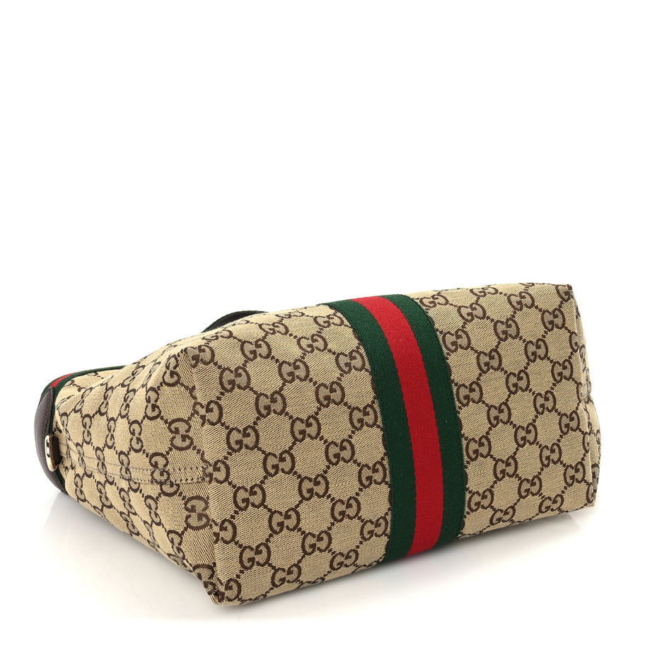 Gucci Monogram Web Small Giglio Tote Beige  Dark Brown Image 5