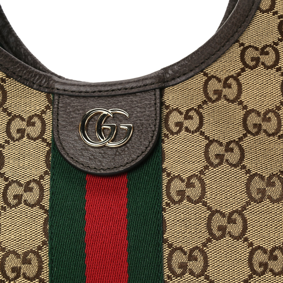 Gucci Monogram Web Small Giglio Tote Beige  Dark Brown Image 9