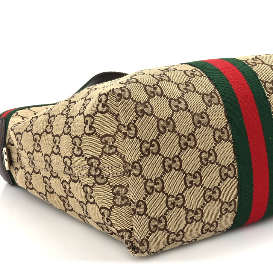 Gucci Monogram Web Small Giglio Tote Beige  Dark Brown Image 10