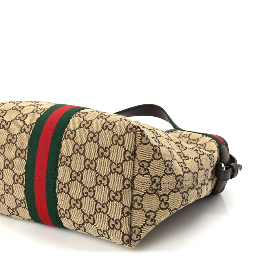 Gucci Monogram Web Small Giglio Tote Beige  Dark Brown Image 11
