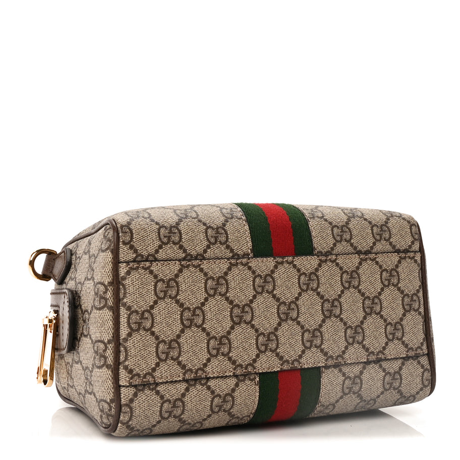 Gucci GG Supreme Monogram Textured Dollar Calfskin Web Mini Ophidia Top Handle Bag Beige Ebony New Acero Image 4
