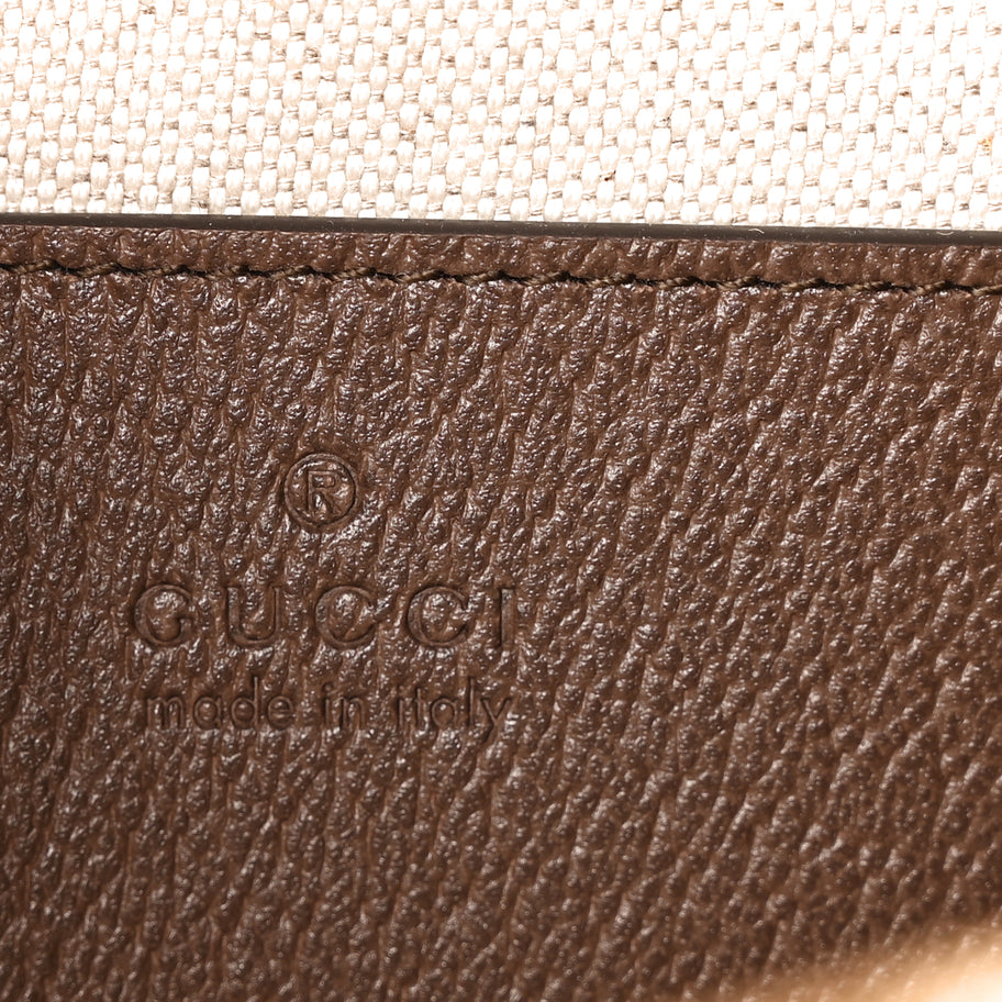 Gucci GG Supreme Monogram Textured Dollar Calfskin Web Mini Ophidia Top Handle Bag Beige Ebony New Acero Image 6