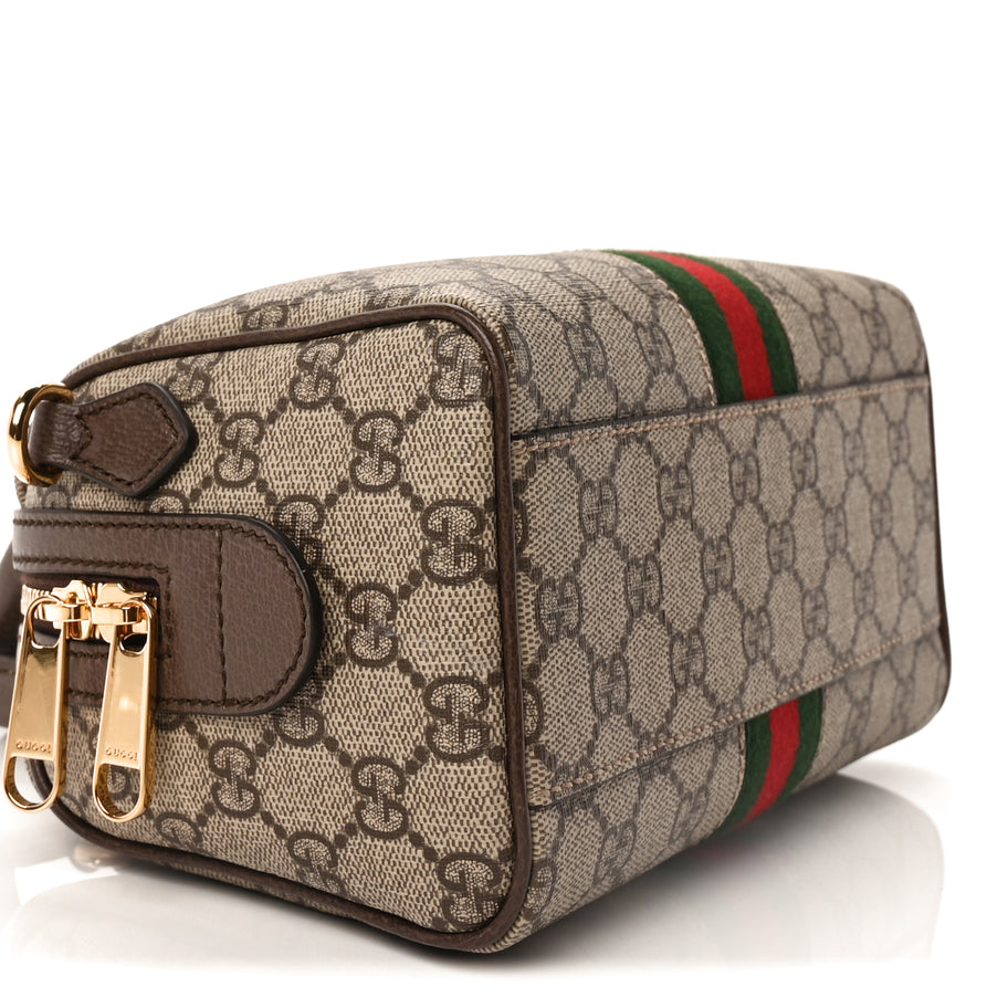 Gucci GG Supreme Monogram Textured Dollar Calfskin Web Mini Ophidia Top Handle Bag Beige Ebony New Acero Image 8