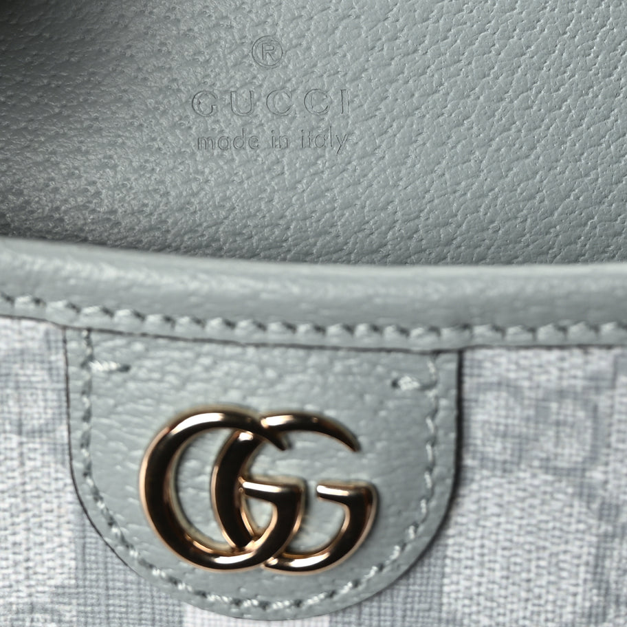 Gucci GG Supreme Monogram Textured Dollar Calfskin Web Small Ophidia Bucket Shoulder Bag Dusty Blue Image 6