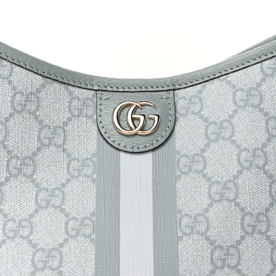 Gucci GG Supreme Monogram Textured Dollar Calfskin Web Small Ophidia Bucket Shoulder Bag Dusty Blue Image 8