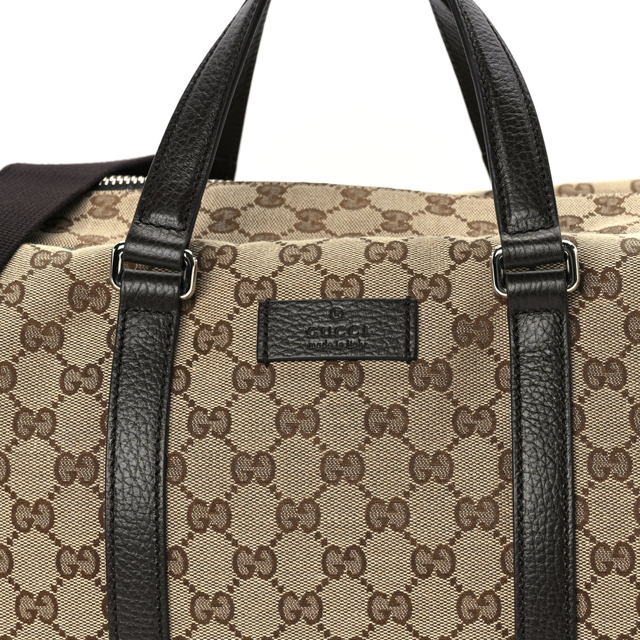 Gucci Monogram Dollar Calfskin Boston Duffle Bag Beige Ebony Testa di Moro Marrone Scuro Image 8