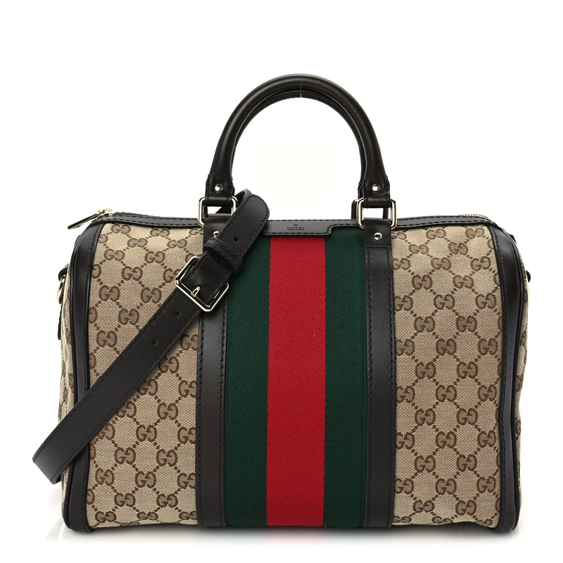  Gucci Monogram Vintage Web Medium Boston  Dark Brown