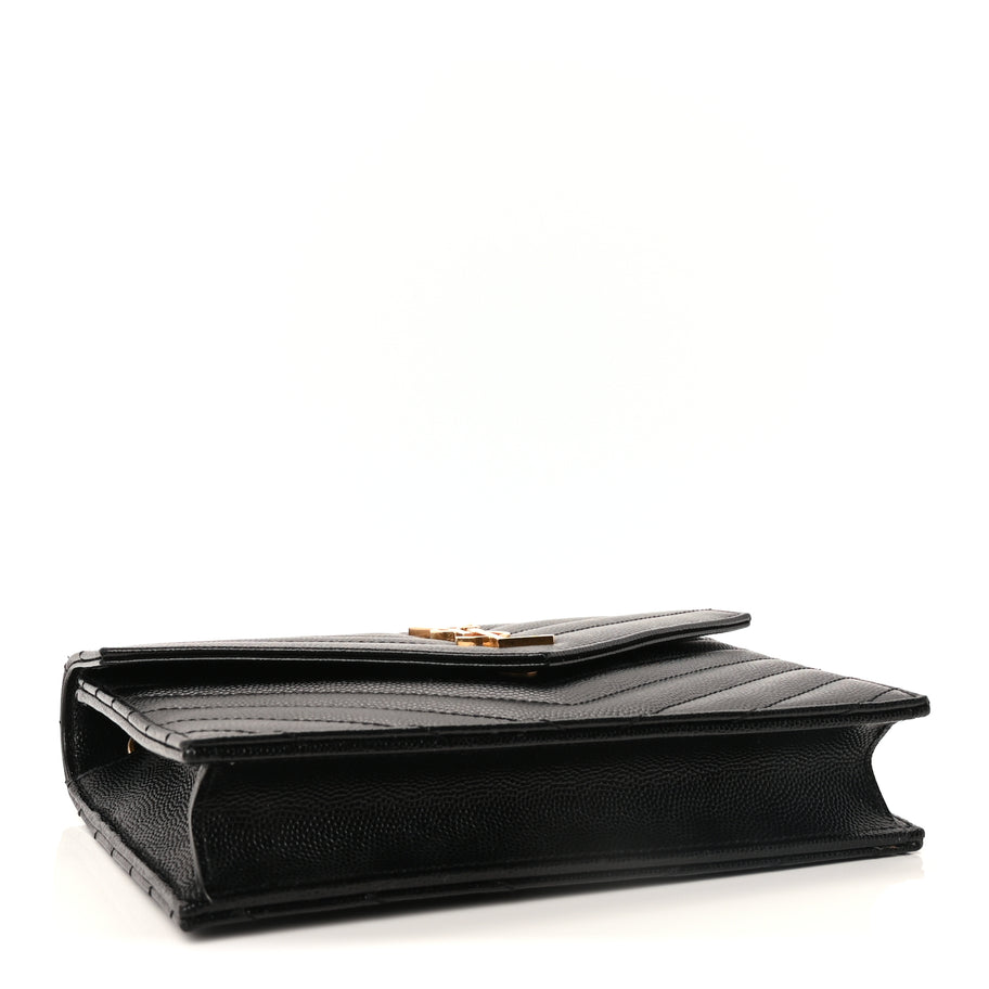 Saint Laurent Grain De Poudre Matelasse Chevron Monogram Envelope Chain Wallet Black Image 4