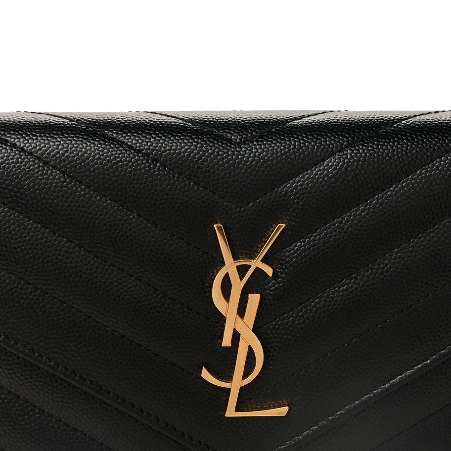Saint Laurent Grain De Poudre Matelasse Chevron Monogram Envelope Chain Wallet Black Image 7