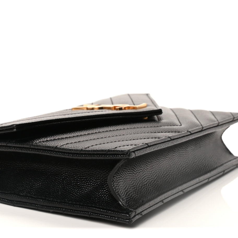 Saint Laurent Grain De Poudre Matelasse Chevron Monogram Envelope Chain Wallet Black Image 8
