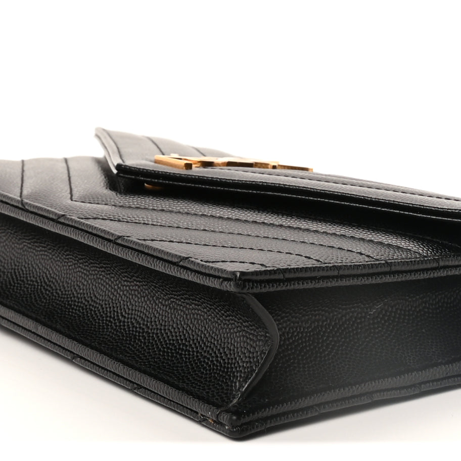 Saint Laurent Grain De Poudre Matelasse Chevron Monogram Envelope Chain Wallet Black Image 9