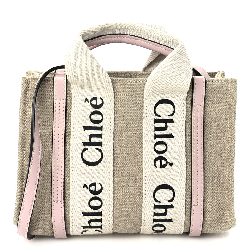  Chloe Cotton Calfskin Mini Woody Ribbon Tote  White Pink