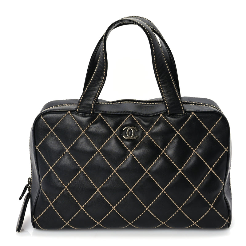  Chanel Calfskin Wild Stitch Top Handle Bag Black