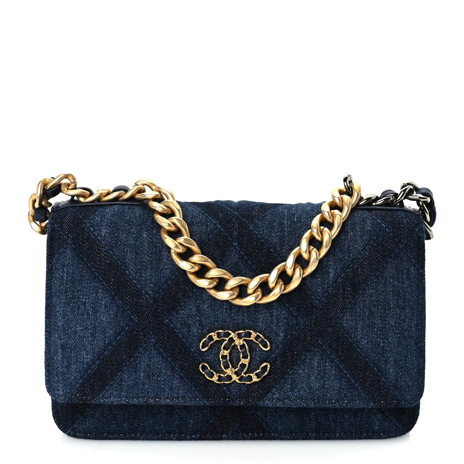 Chanel Denim Quilted 19 Wallet On Chain WOC  Blue Image 2