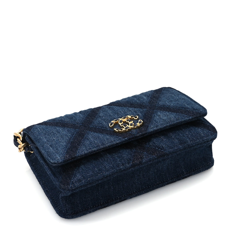Chanel Denim Quilted 19 Wallet On Chain WOC  Blue Image 4