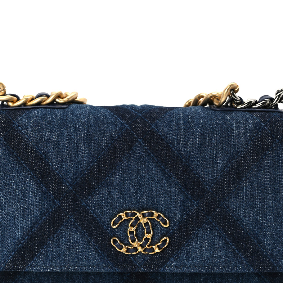 Chanel Denim Quilted 19 Wallet On Chain WOC  Blue Image 8