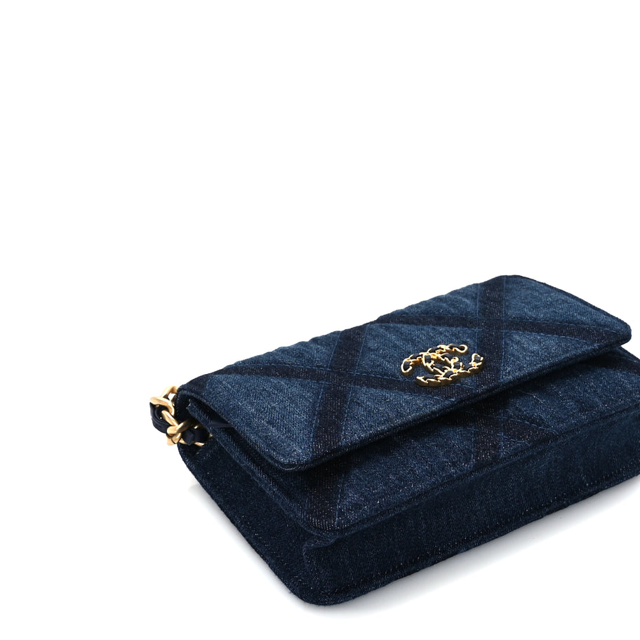 Chanel Denim Quilted 19 Wallet On Chain WOC  Blue Image 9