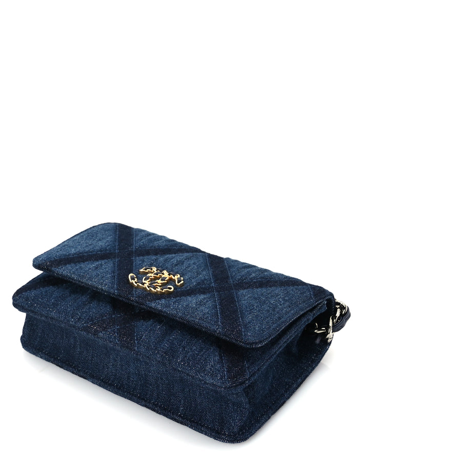 Chanel Denim Quilted 19 Wallet On Chain WOC  Blue Image 10