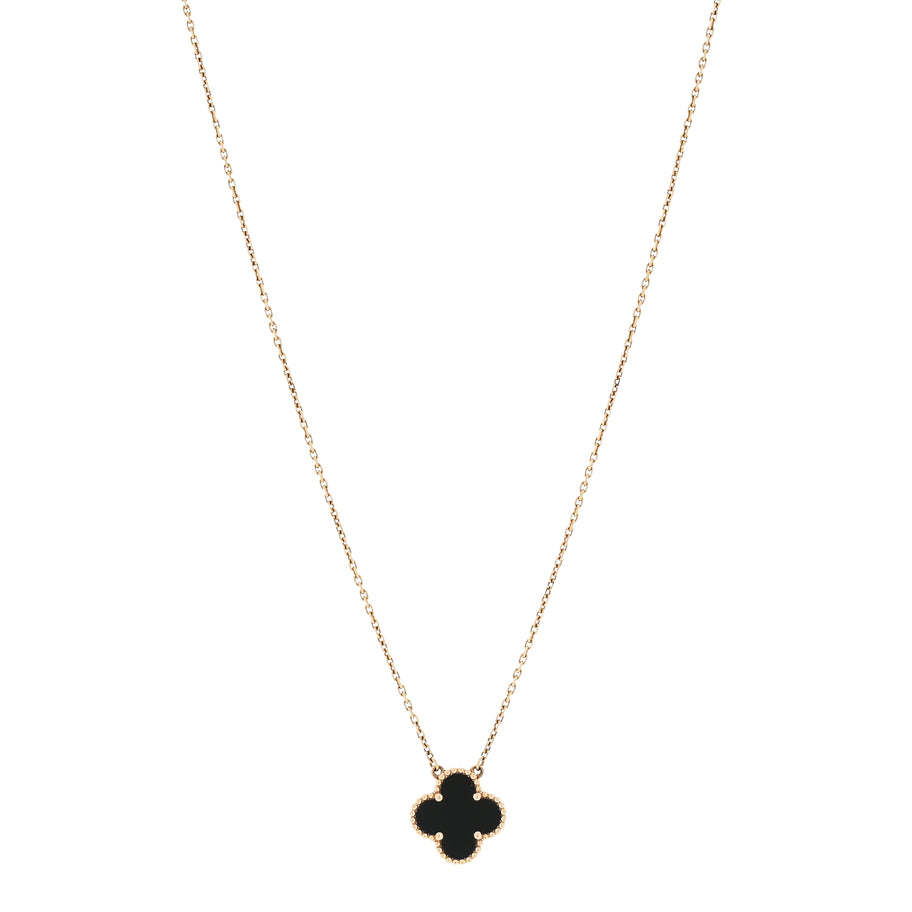 Van Cleef & Arpels 18K Yellow Gold Black Onyx Vintage Alhambra Pendant Necklace Image 3
