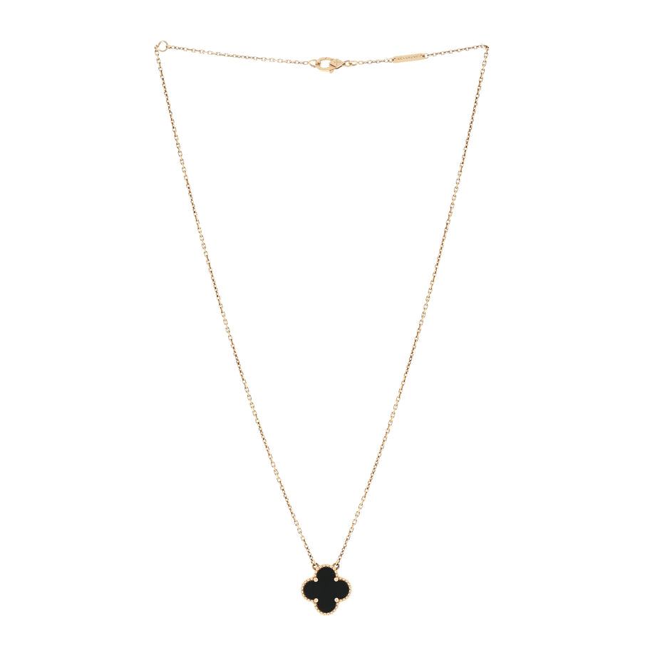 Van Cleef & Arpels 18K Yellow Gold Black Onyx Vintage Alhambra Pendant Necklace Image 2