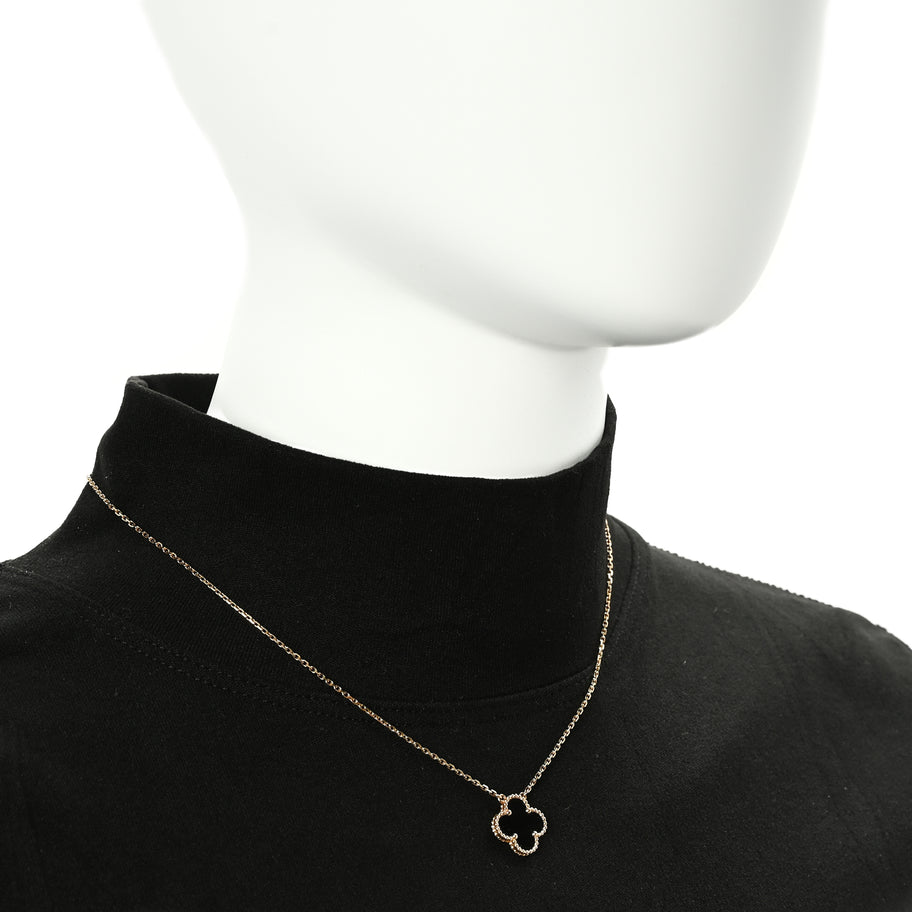 Van Cleef & Arpels 18K Yellow Gold Black Onyx Vintage Alhambra Pendant Necklace Image 4