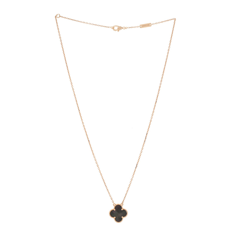  Van Cleef & Arpels 18K Rose Gold Gray Mother of Pearl Vintage Alhambra Pendant Necklace