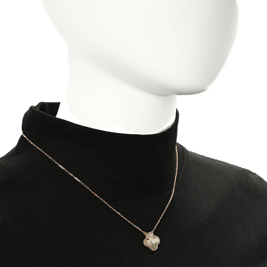 Van Cleef & Arpels 18K Rose Gold Gray Mother of Pearl Vintage Alhambra Pendant Necklace Image 4