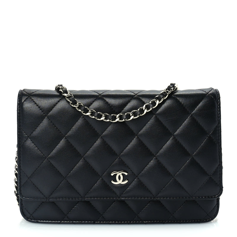  Chanel Lambskin Quilted Wallet On Chain WOC Black