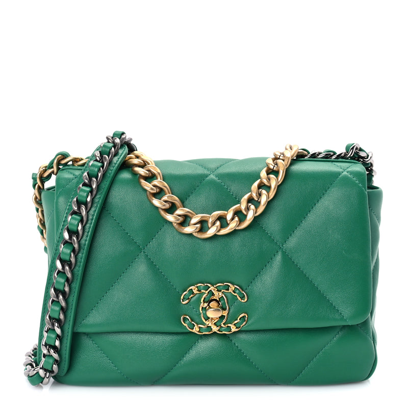  Chanel Lambskin Quilted Medium 19 Flap  Green