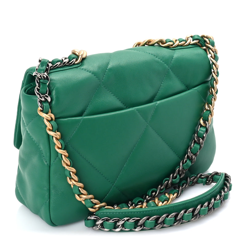  Chanel Lambskin Quilted Medium 19 Flap  Green