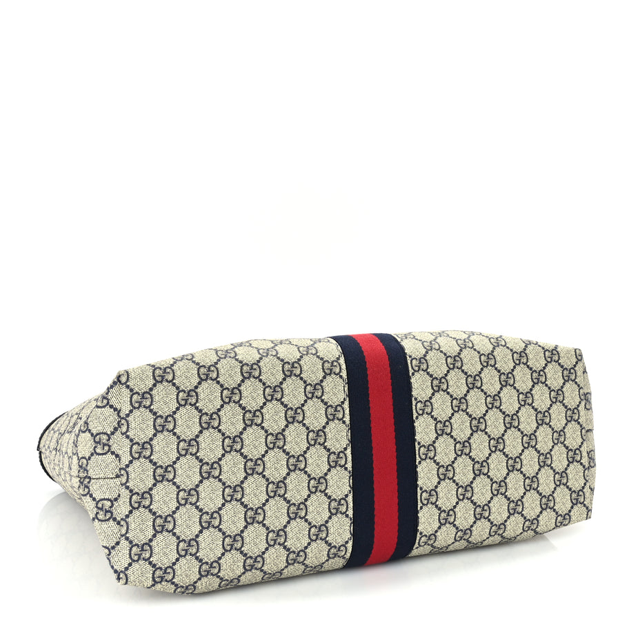 Gucci GG Supreme Monogram Textured Calfskin Web Medium Ophidia Shopping Tote Beige Blue Image 3