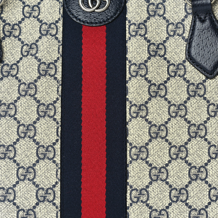 Gucci GG Supreme Monogram Textured Calfskin Web Medium Ophidia Shopping Tote Beige Blue Image 6