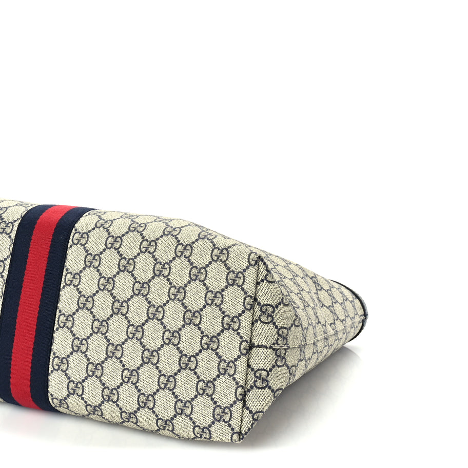 Gucci GG Supreme Monogram Textured Calfskin Web Medium Ophidia Shopping Tote Beige Blue Image 8