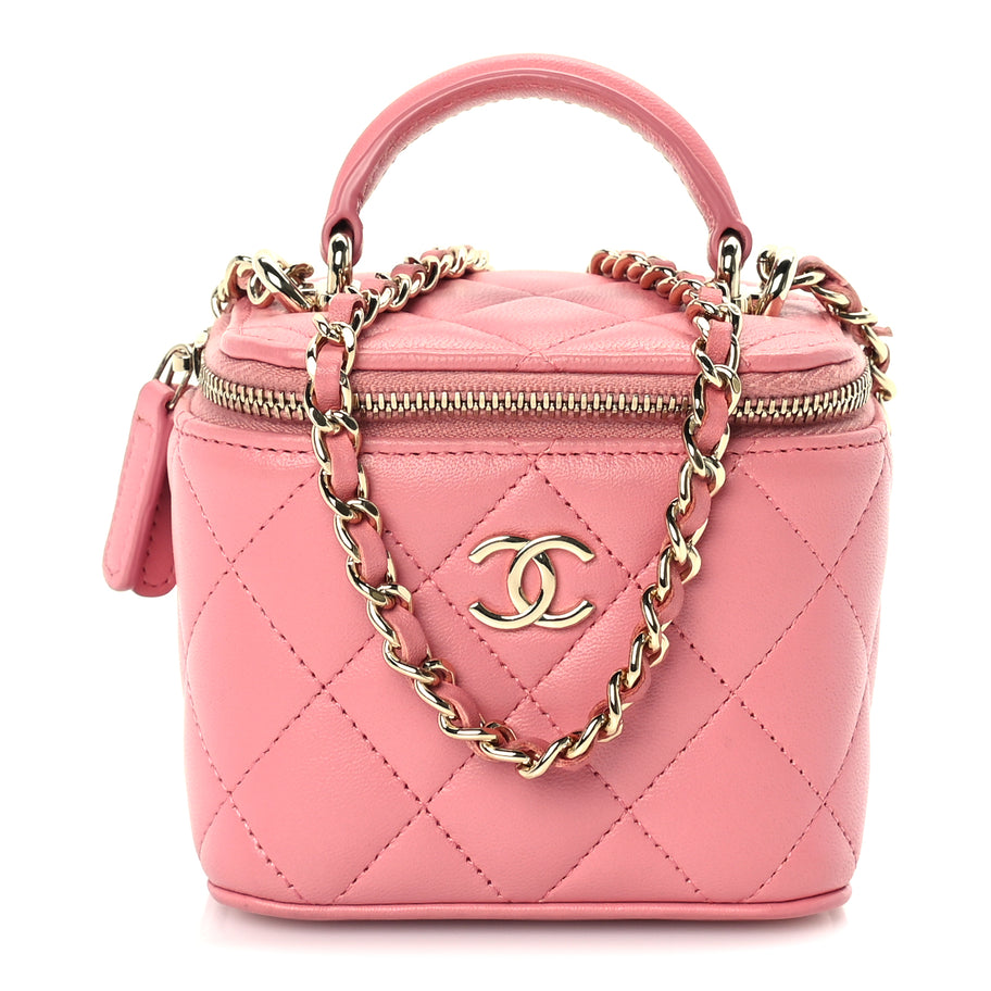 Chanel Lambskin Quilted Top Handle Mini Vanity Case With Chain Pink Image 1