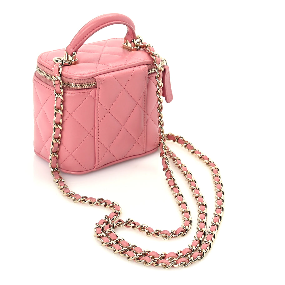 Chanel Lambskin Quilted Top Handle Mini Vanity Case With Chain Pink Image 2
