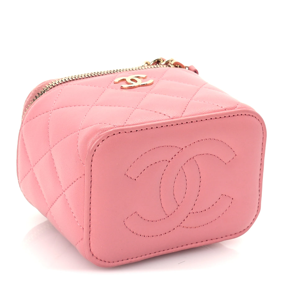 Chanel Lambskin Quilted Top Handle Mini Vanity Case With Chain Pink Image 3