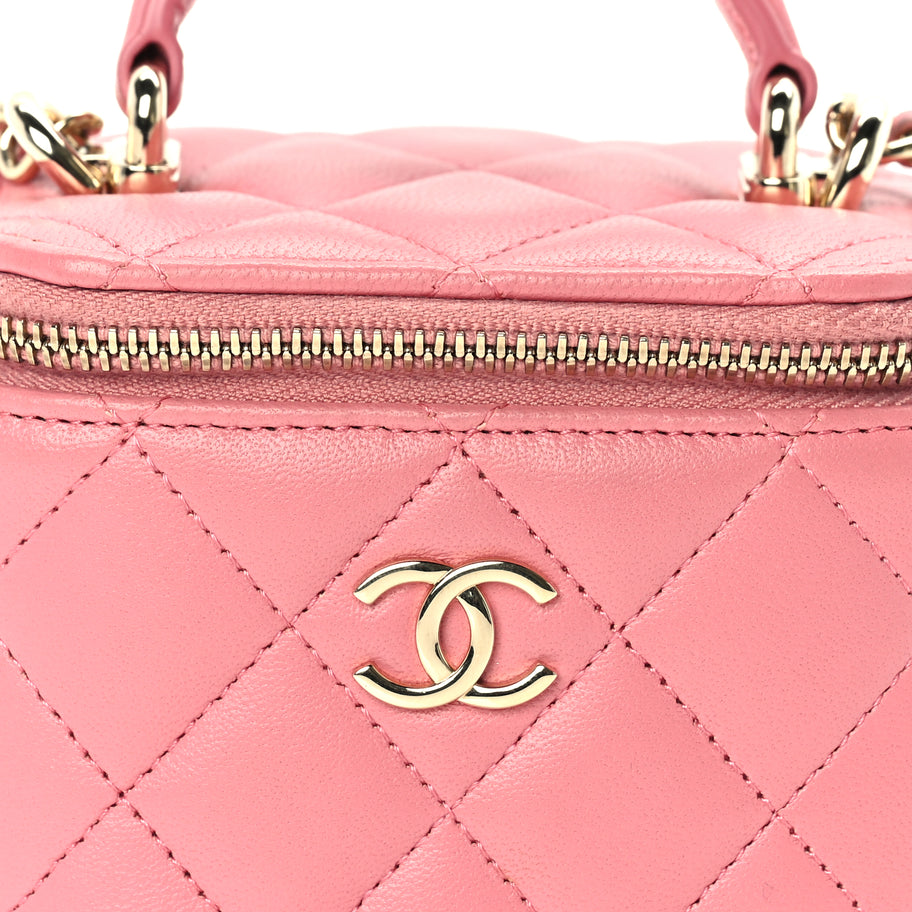 Chanel Lambskin Quilted Top Handle Mini Vanity Case With Chain Pink Image 7